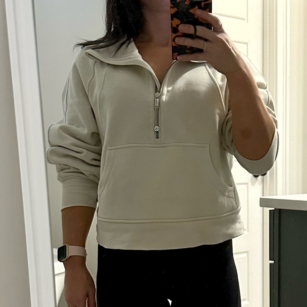 Peloton x Lululemon Scuba Oversized Funnel-Neck Half Zip, Bone, XS/S - Picture 2 of 4